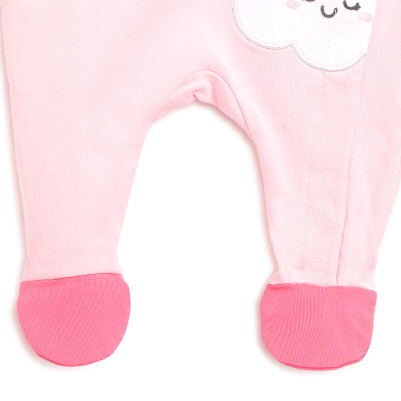 Girls Light Pink Printed Front Opening Babysuit image number 3